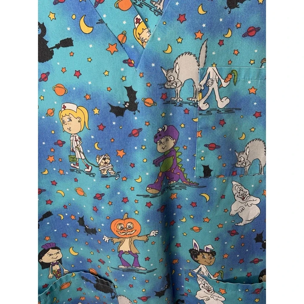 Women's S Vintage Halloween Rare‎ Scrub Top Nurse Uniform Piediatrics  Ghost Cat
